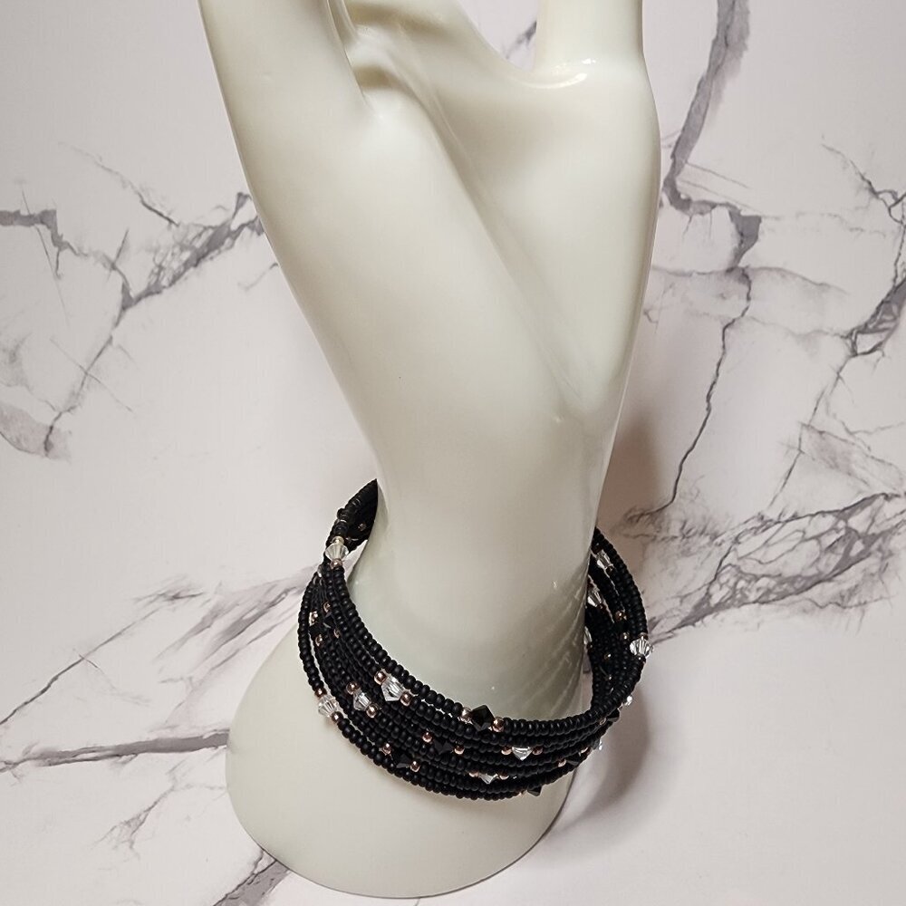 Silpada Black Bead and Memory Wire Wrap Bracelet